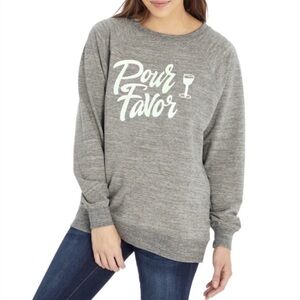 Wildfox Pour Favor Heather Gray Screen Print Wineglass Sweatshirt